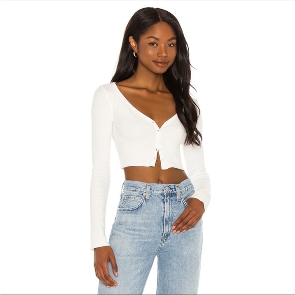 Re Ona Ribbed Button Up Cardi White - Picture 2 of 6